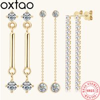 OXTAO Certified Long Chain Tassel Earrings for Women Real 925 Silver D Color Sparkling Moissanite Drop Earrings Wedding Jewelry