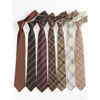 Casual JK Bow Tie Handmade Men's Decorative Checkered Brown Coffee Shirt Collar Tie Arrow Type Wide 7cm-12cm Standard Size