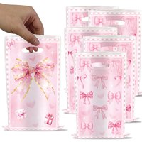 10/30/50Pcs Bow Party Plastic Goodie Bags Pink Bow Candy Gift Bags For Bow Wedding Birthday Party Decor Outdoor Party Favor