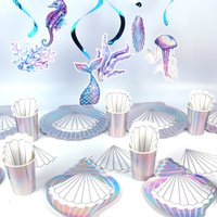 Mermaid Birthday Party Disposable Tableware Set Napkins Plates Cups Under the Sea Baby Shower Girl Mermaid Party Supplies