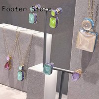 2026 New Trend Fine Jewelry Set Charming Blue Purple Crystal Fashion High Quality Necklace Earrings for Women's Anniversary Gift