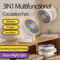 2026New Rechargeable 3IN1 Multifunctional Portable Fan Wall Mounted Fan 90° Folding Fan 4 Gears With Warm Night Light
