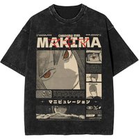 Makima Chainsaw Man Printed T-shirt Men Women Clothing Oversized Casual T Shirts Gothic Vintage Washed Pure Cotton Tees Tops