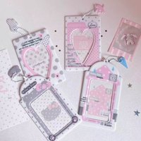 Cute Polka Dot PVC Photo Frame Heart Card Case for Inch Kpop Card School ID Bank Card Cover with Bead Chain Pendant Wholesales