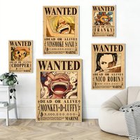 Anime One P-Piece Wanted Notice Poster Self Adhesive Decoration Bedroom Home Wall Sticker Prints Painting Living Room Office