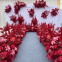 Red Rose Lily Wedding Backdrop Decoration Wall Corner Artificial Flower Row Flower Arrangement Flower Ball Hanging Flower Row