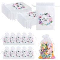 20/40pcs 15x10cm Thank You Letter Organza Bags Mesh Drawstring Gift Bags Wedding Flotal Favors Pack Bags Birthday Party Supplies