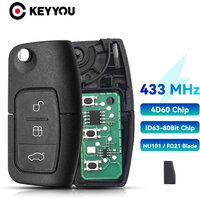 KEYYOU 4D63/4D60 Chip Car Remote Key DIY 433MHz For Ford Fusion Focus Mondeo Fiesta Galaxy Uncut HU101 Blade Vehicle Flip Key