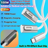 1.8M PD 100W Type-C to L/T Head for Magsafe1/2 Plug Adapter Laptop Magnetic Fast Charging Cable Converter Cord for Macbook USB C