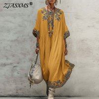 Ethnic Retro Floral Print Loose Maxi Dress Spring Elegant O Neck High Waist Party Dresses Casual Half Sleeve Bohemian Long Dress