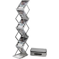 Display Stand Portrait - 6 Shelf for Exhibition, Brochure, Magazine File Holder - Lightweight Aluminum Frame with Bag, Silver
