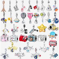 World Travel 925 Sterling Silver Camera Airplane Suitcase Dangle Charms Fit Original Bracelet Beads Jewelry DIY Travel Gift