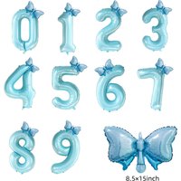 2 Pcs 40 Inch Macaron Pearlescent Blue Numbers Foil Balloon Set Mini Size Bow Balloons for Boys Girls Birthday Party Decoration