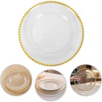 4 Pcs Clear Plastic Plates Serving Tray Circle Fruit Charger With Gold Trim White Platter For Dessert Table Wedding Kitchen