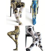 Plus Size Opaque Tights for Women Print Pantyhose Leggings Inelastic Fitness Pants High Waist Sports Workout Stage Sexy Stocking