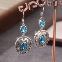 Vintage Styles Bohemian Vintage Silver Plated Drop Earrings For Women Ethnic Blue CZ Stone Tassel Dangle Earrings Jewelry Gifts
