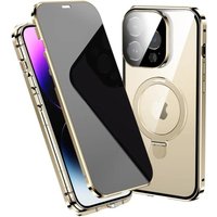 For iPhone 16 15 14 Pro Max Anti-Peeping Metal Frame Double Sided Protection Magnetic Case Privacy Screen Lens Protector Stand