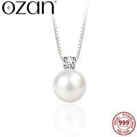 OZAN Round Shell Pearl S999 Sterling Silver Pendant Necklace 45cm Fashion Trendy Jewelry for Women Girls Anniversary Gift