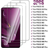 3PCS Full cover Protective Glass For Poco X5 X6 X7 X8 Pro Max 5G Screen Protector for Xiaomi Poco M3 M4 M5 M6 M7 Pro Glass Film