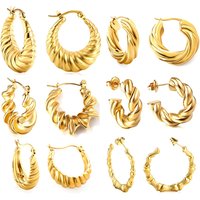 LUXUSTEEL New Fashion Women Geometric Hoop Earrings Gold Plated Stainless Steel Solid Metal Huggies Wedding Party Jewelry Gifts