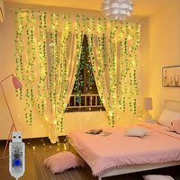 1PC 3M100LED8 mode USB artificial ivy leaf curtain light string, warm white light, suitable for outdoor garden walls, balconies