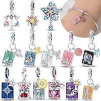 Tarot Card Sun Moon Star Dangle Original Charms Silver Plated Beads Fit Bracelets Bag Keychain Charms Diy Women Gift Accessory