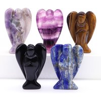 2" Guardian Angel Stone Carvings Natural Reiki Healing Crystals Amethyst Lapis Lazuli Jade Gem Craft Home Decoration Wholesale