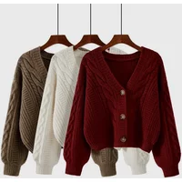 Cable Knit Button Up Cardigan for Women Chunky V-Neck Sweater Jacket Teen-girl Fall Winter Vintage Outfit