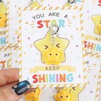 5/10pcs 2dCute Smiling Face Star Series Keychain Set Attached is a shining star encouragement card Actively support gifts Good l