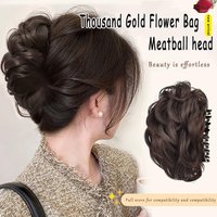 Synthetic wig clip with bun head short and long curly hair clip style flower bud fluffy and fashionable bun head