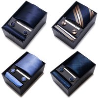 Gravatas Brand Wholesale Wedding Present Tie Pocket Squares Set Necktie Box Men Suit Accessories Floral Fit Formal Party