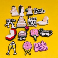 New 1-15pcs Wedding Bride Groom Cake Heels Diamond Ring Bouquet PVC Shoe Charms Garden Shoes Buckle Decorations X-max Gift
