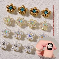 10pcs 3D Pearl Zircon Flower Nail Art Charms Shiny Alloy Rhinestone Drill Nail Decorations Nail Jewelry For Manicure Nail Salon