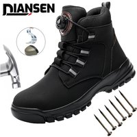 Waterproof Men Work Botas Safety Steel Toe Indestructible Shoes Anti-smash Kevlar Insoles Rotating Button Industrial Boots