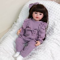 NPK 22inch Lifelike Vinyl Reborn Doll Full Body Smiling Girl with Wig Hair 3D Skin Visible Veins Ideal Children's Gift