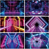 Futuristic Electronic Style Neon Lights Birthday Backdrop 80's 90's Disco Rock Stage Movies Gaming Adult Photography Background
