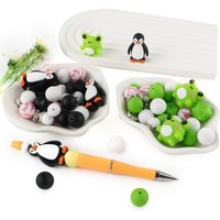 38pcs 3D Penguin Silicone Beads/Printed Round Beads Set For Jewelry Making DIY Personalize Accessories Bracelets Earrings