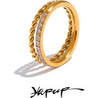 Yhpup Delicate Cubic Zirconia Double Round Chain Golden Ring for Women Waterproof Daily Cheap Jewelry Bijoux