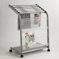 Heavy Duty Aluminum Multi Newspaper Stand Silver Magazine Rack Stainless Steel Shelf Organizer for Office Home Commercial Use