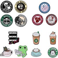 Cartoon Animated Enamel Pins Custom Cute Cat Coffee Metal Brooches Lapel Badges Cartoon Funny Jewelry Gift for Kids Friends