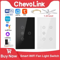 Tuya WiFi Bluetooth Smart Fan Light Switch US Standard Wall Touch Switch APP Remote Voice Timer Speed Control Alexa Google