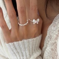 VENTFILLE 925 Sterling Silver Bow Knot Zircon Ring for Women Girl Party Gift Love Hollowing Out Sweet Jewelry Dropshipping