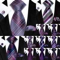 Luxury Purple Mens Tie Hanky Cufflinks Set Lilac Violet Jacquard 8CM Necktie For Male Wedding Business Party Accessories Gift