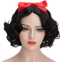 Snow White Princess Girls Adult Women Short Bob Wave Black Cosplay Wig Halloween Costume Wig Anime Party Wig
