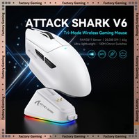 Attack Shark V6 Tri-Mode Mouse PAW3311 25000DPI 65g Lightweight Wireless Gaming Mouse 100 Million Clicks Office Gamer Mice