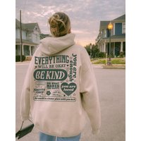 Everything Will Be Okay Green Heart Illustration Design Women Clothes Trendy New Hoodie Casual Pocket Sportswear Street Hoody