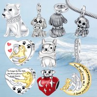 925 Sterling Silver Cute Shaggy Dog Dangle Charm "LOVE" Heart Tag Fit Bracelets Pet Lover & Romantic Jewelry Gift for Women