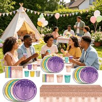 Sparkling Dripping Disposable Tableware Set Color PlateTissue Suitable for Birthday Goddess Party Wedding Celebration Decoration