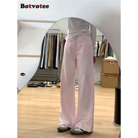 Botvotee Women's Pink Wide Leg Jeans - High Waist Straight Denim Pants Loose Fit Trousers Y2k 2025 Fall Fashion Comfort Jeans