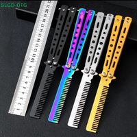 1Pc Stainless Steel Practice Training Butterfly Knife Comb Beard Moustache Brush Salon Hairdressing Styling Tool Foldable Comb